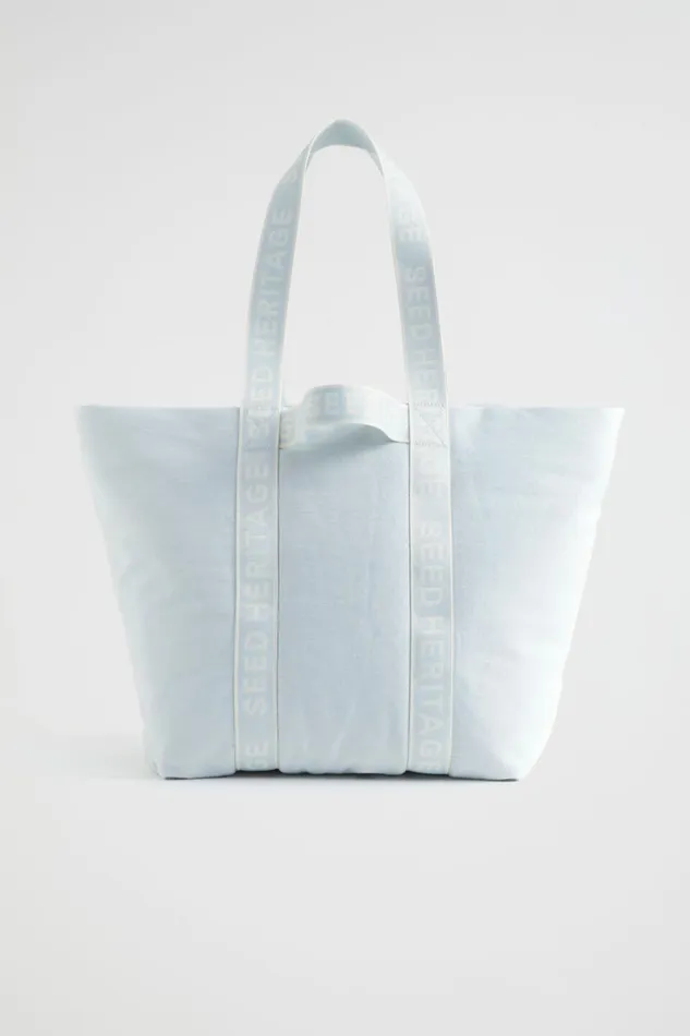 Beach Bags Woman Seed Heritage Monochrome Logo Denim Tote Denim