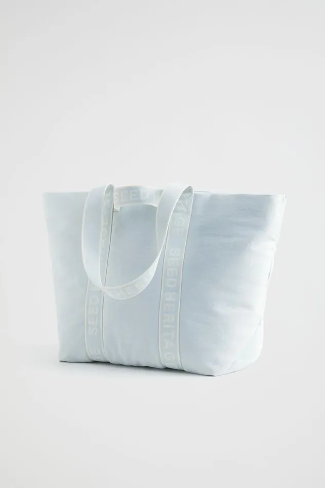 Beach Bags Woman Seed Heritage Monochrome Logo Denim Tote Denim