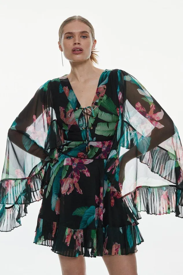 Beachwear Women Karen Millen Drama Kimono Floral Woven Mini Dress Floral