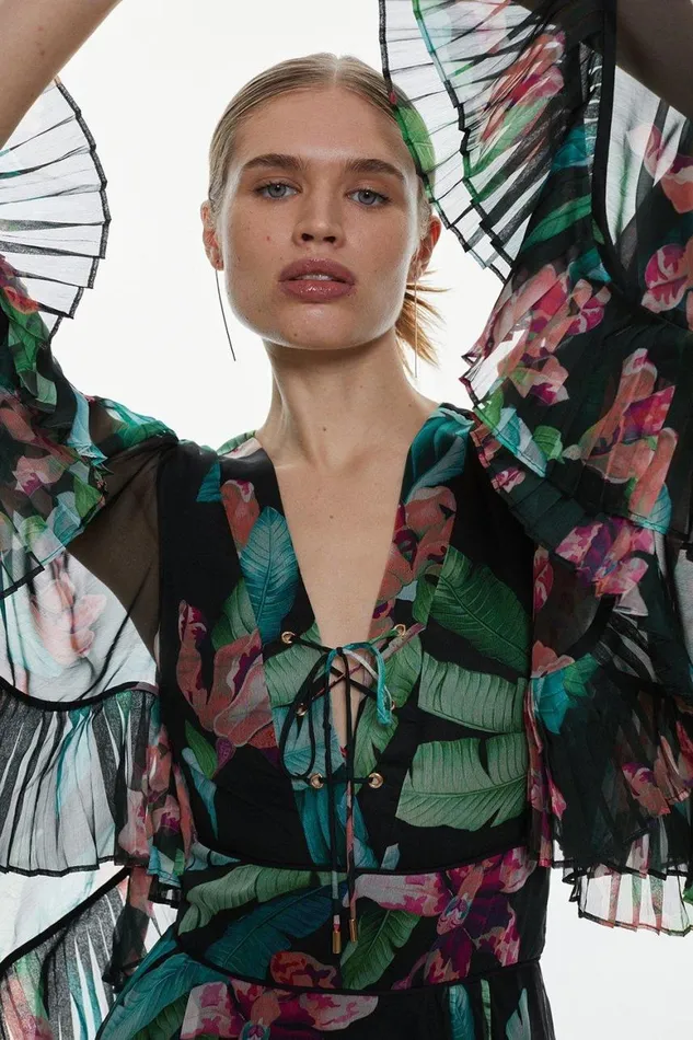 Beachwear Women Karen Millen Drama Kimono Floral Woven Mini Dress Floral