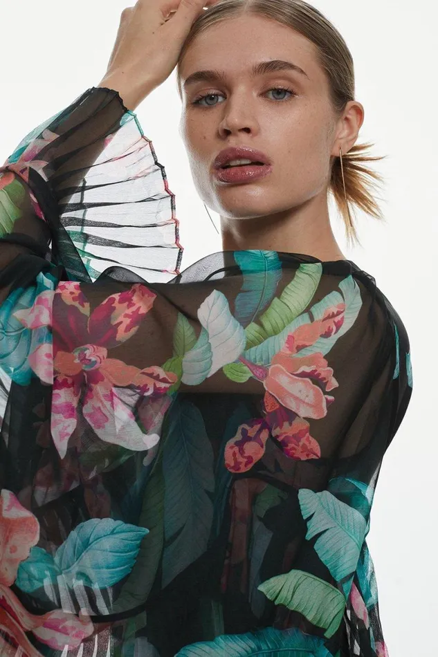 Beachwear Women Karen Millen Drama Kimono Floral Woven Mini Dress Floral