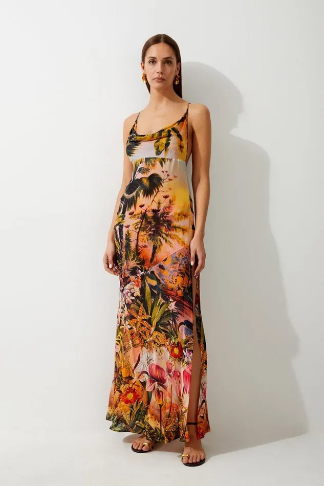 Beachwear Women Karen Millen Ombre Placed Print Viscose Georgette Beach Slip Dress Floral