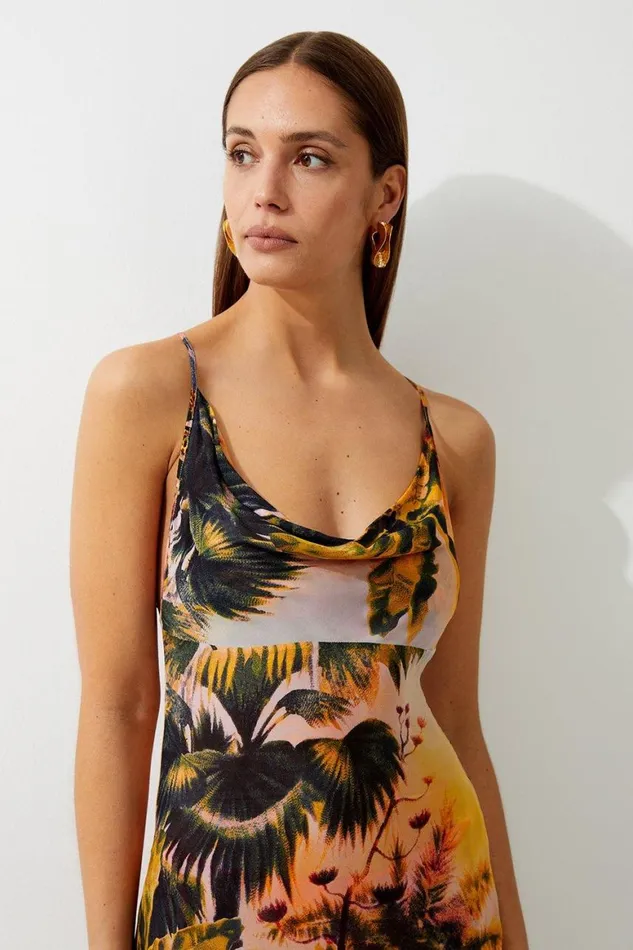 Beachwear Women Karen Millen Ombre Placed Print Viscose Georgette Beach Slip Dress Floral