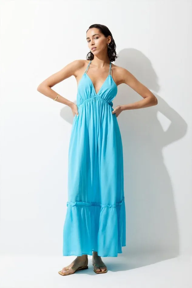 Beachwear Women Karen Millen Tiered Maxi Beach Dress Aqua