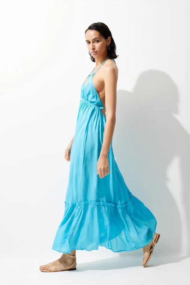 Beachwear Women Karen Millen Tiered Maxi Beach Dress Aqua