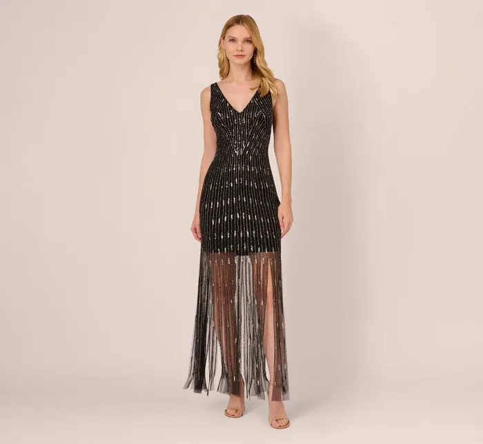 Beaded Dresses Womens Adrianna Papell Beaded Sleeveless Dress With Carwash Hem In Black Mercury