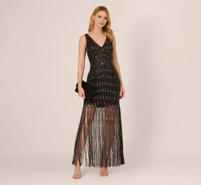 Beaded Dresses Womens Adrianna Papell Beaded Sleeveless Dress With Carwash Hem In Black Mercury
