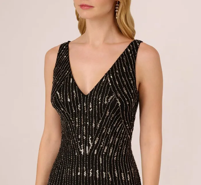 Beaded Dresses Womens Adrianna Papell Beaded Sleeveless Dress With Carwash Hem In Black Mercury