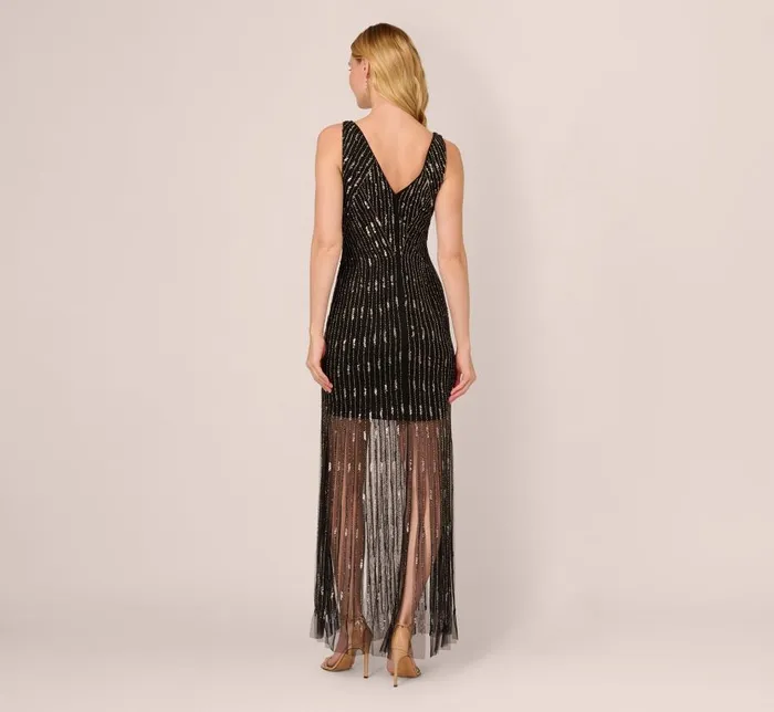 Beaded Dresses Womens Adrianna Papell Beaded Sleeveless Dress With Carwash Hem In Black Mercury