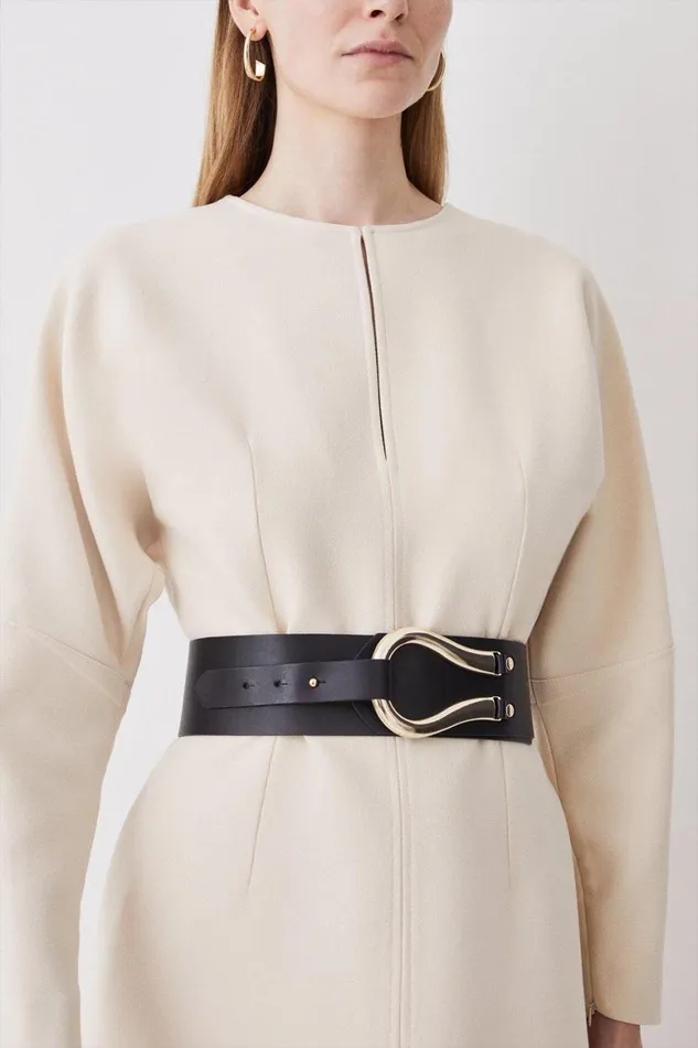 Belts Women Karen Millen Leather Hardware Detail Waist Belt Black