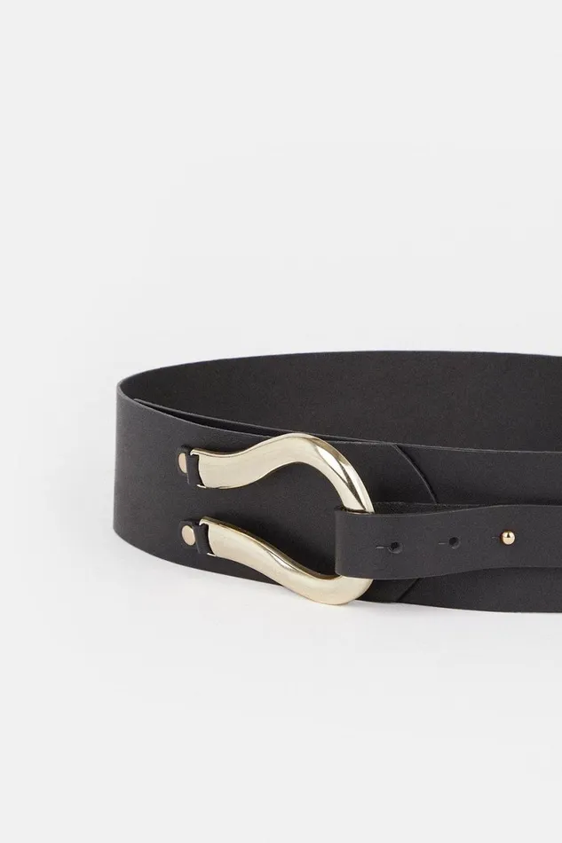 Belts Women Karen Millen Leather Hardware Detail Waist Belt Black