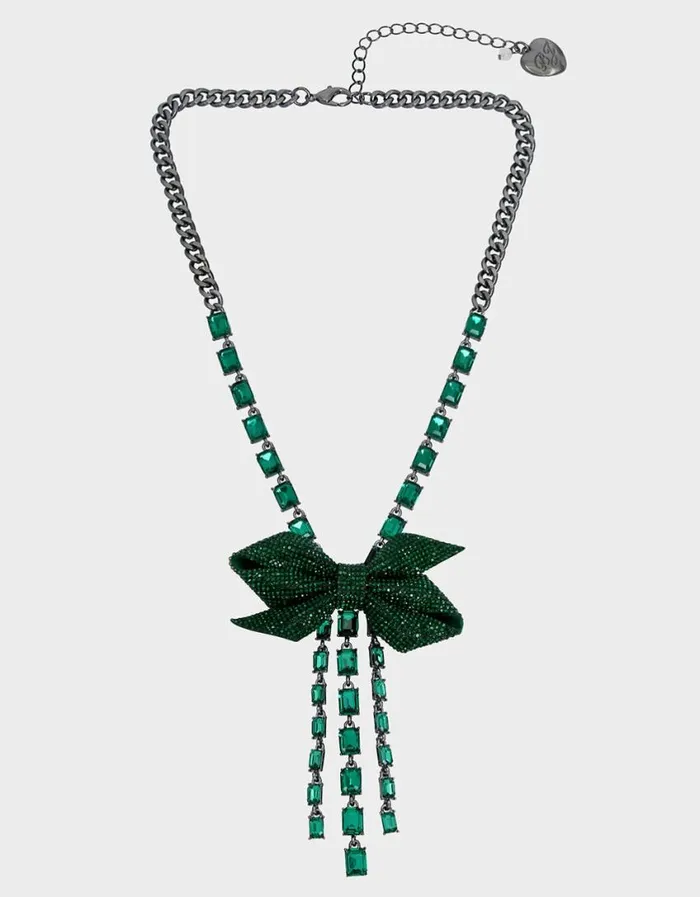 Betsey Johnson Women BETSEYS BOWS CRYSTAL Y NECKLACE GREEN Green