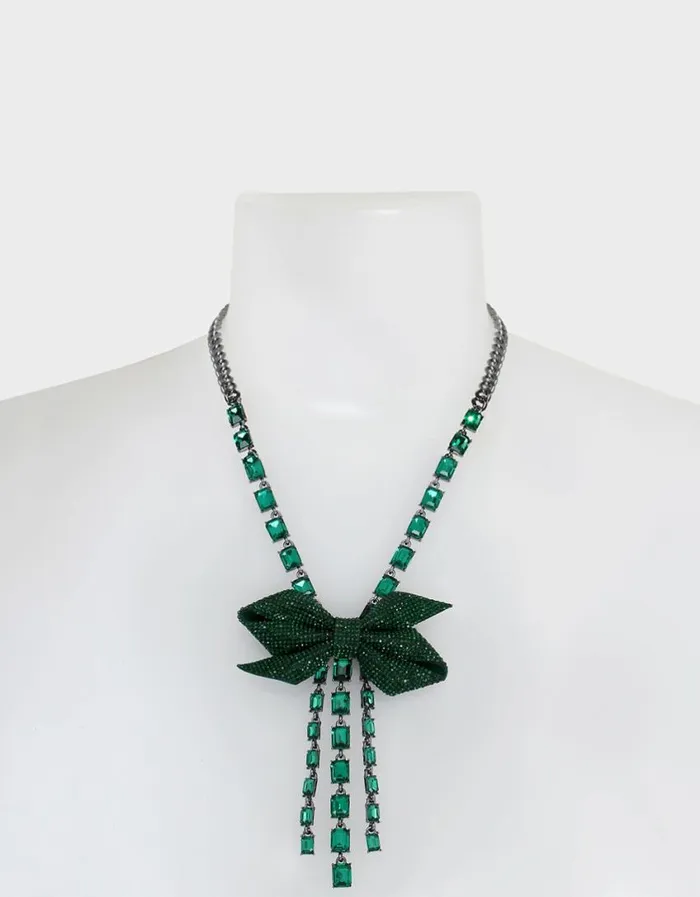 Betsey Johnson Women BETSEYS BOWS CRYSTAL Y NECKLACE GREEN Green Betsey Johnson Women BETSEYS BOWS CRYSTAL Y NECKLACE GREEN Green