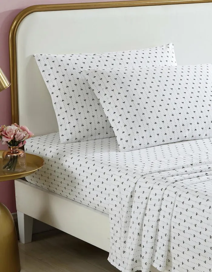 Betsey Johnson Women BETSEYS RIBBON PINSTRIPE WHITE KING SHEET SET MULTI Betsey Johnson Women BETSEYS RIBBON PINSTRIPE WHITE KING SHEET SET MULTI