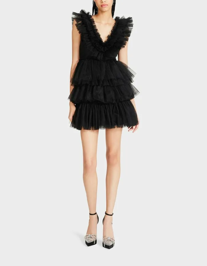 Betsey Johnson Women BETSEYS TIERED TULLE DRESS BLACK Black