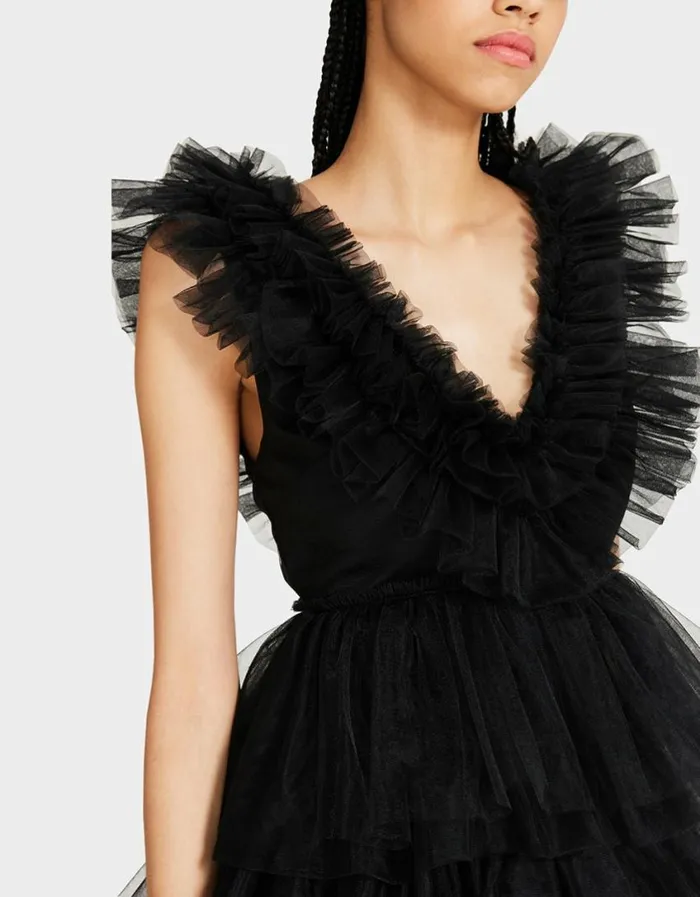 Betsey Johnson Women BETSEYS TIERED TULLE DRESS BLACK Black