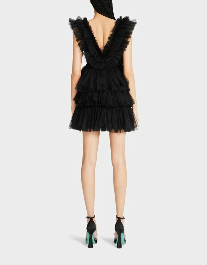 Betsey Johnson Women BETSEYS TIERED TULLE DRESS BLACK Black