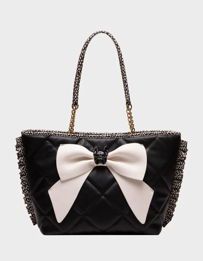 Betsey Johnson Women BULLDOG BOW TOTE BLACKWHITE