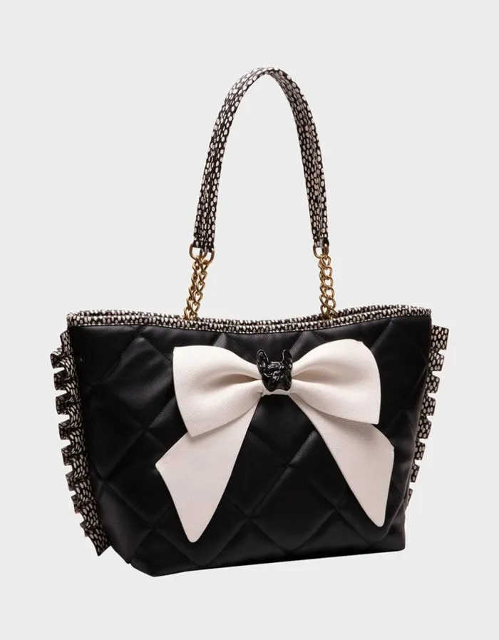 Betsey Johnson Women BULLDOG BOW TOTE BLACKWHITE Betsey Johnson Women BULLDOG BOW TOTE BLACKWHITE