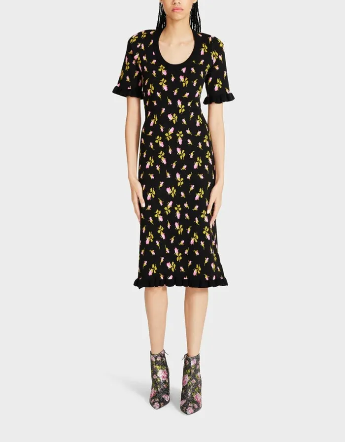 Betsey Johnson Women CHELSEA MIDI DRESS BLACK MULTI