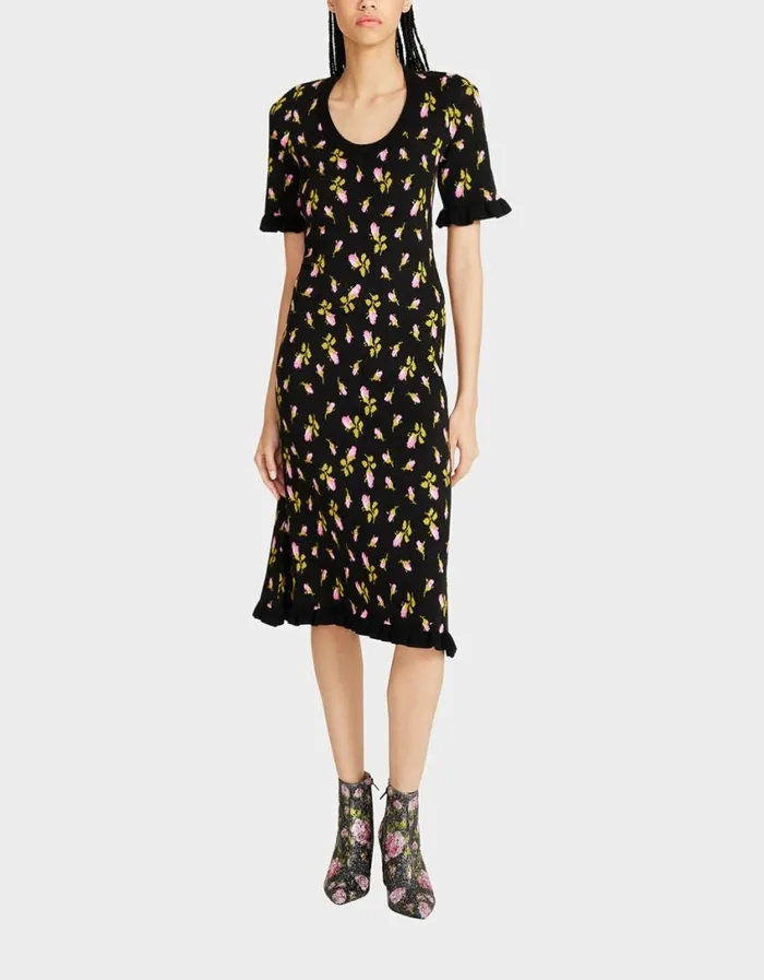 Betsey Johnson Women CHELSEA MIDI DRESS BLACK MULTI