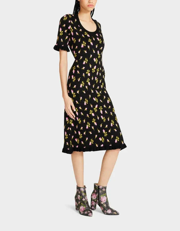 Betsey Johnson Women CHELSEA MIDI DRESS BLACK MULTI