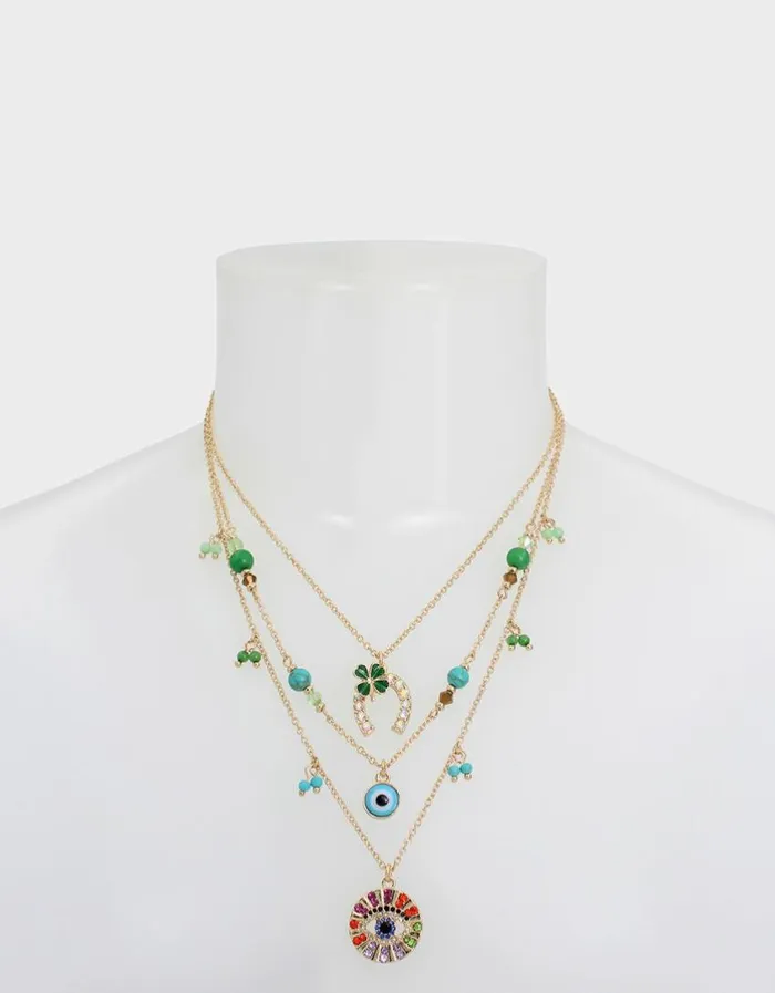 Betsey Johnson Women LUCKING OUT CHARM ILLUSION NECKLACE MULTI Betsey Johnson Women LUCKING OUT CHARM ILLUSION NECKLACE MULTI