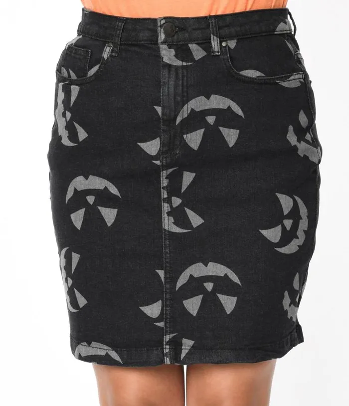 Black and Grey Jack O Lantern Skirt ClothingHalloweenPlus Unique Vintage Skirts