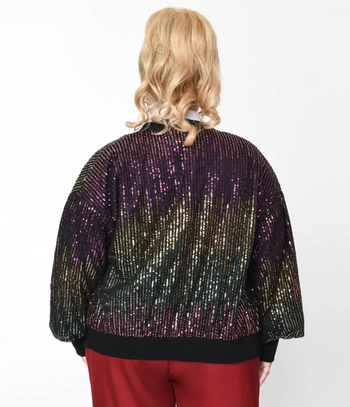 Black and Multicolor Sequin Bomber Jacket ClothingPlus Unique Vintage Jackets