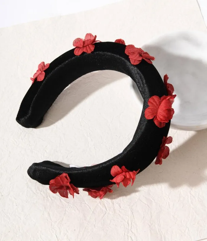 Black and Red 3D Floral Padded Headband Accessories Unique Vintage Headbands