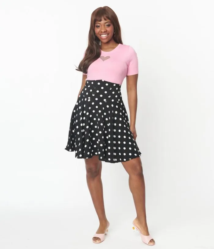 Black and White Polka Dot Swing Skirt ClothingPlus Unique Vintage Skirts