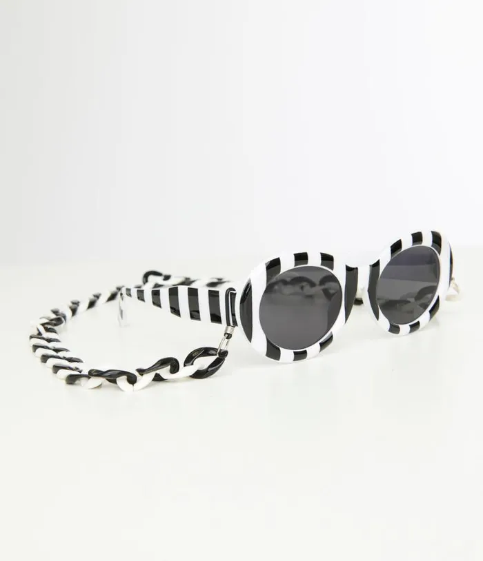 Black and White Stripe Oval Sunglasses Accessories Unique Vintage Sunglasses