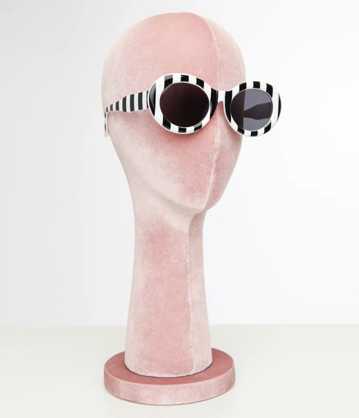 Black and White Stripe Oval Sunglasses Accessories Unique Vintage Sunglasses