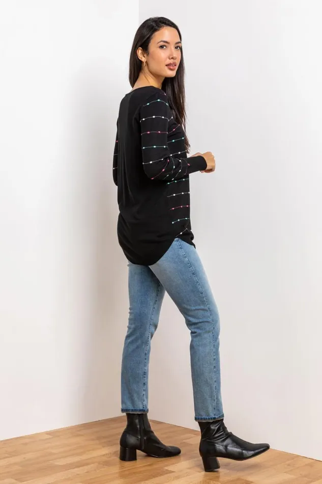 Black Bobble Knit Zip Detail VNeck Jumper Women Roman Knitwear
