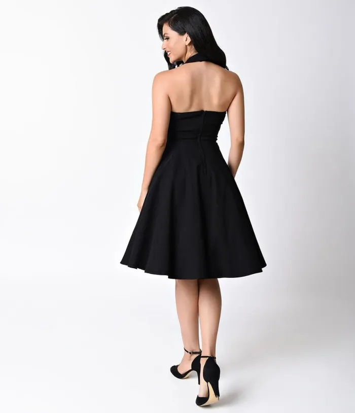 Black Criss Cross Halter Rita Flare Dress Dresses Unique Vintage Pocket Dresses