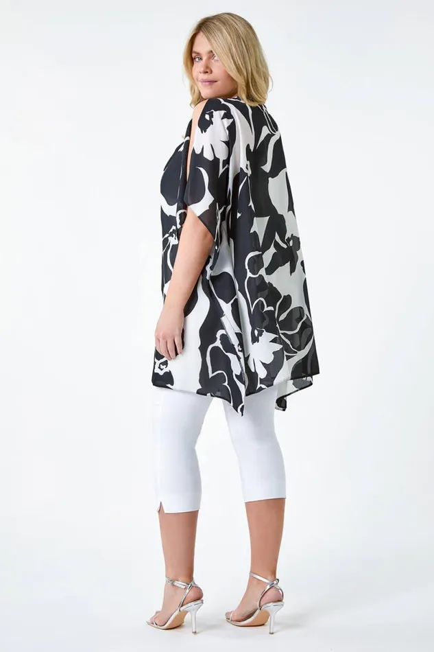 Black Curve Abstract Twist Detail Keyhole Top Women Roman Tops