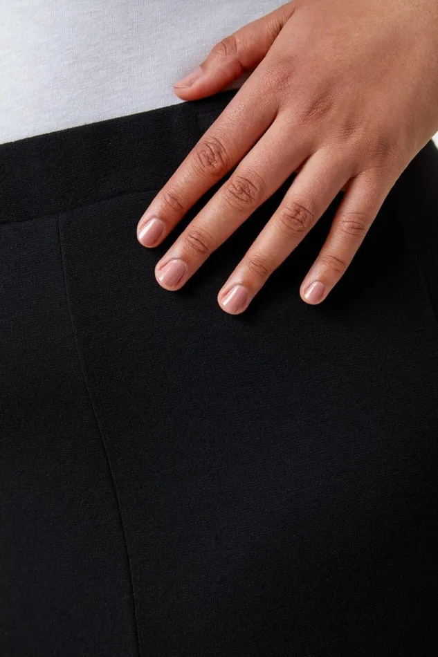 Black Curve Panelled Elastic Waist Midi Skirt Women Roman Skirts