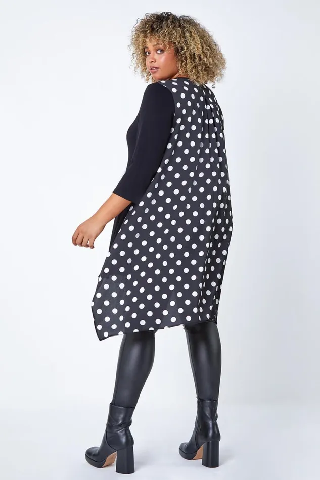 Black Curve Polka Dot Chiffon Stretch Top Women Roman Tops