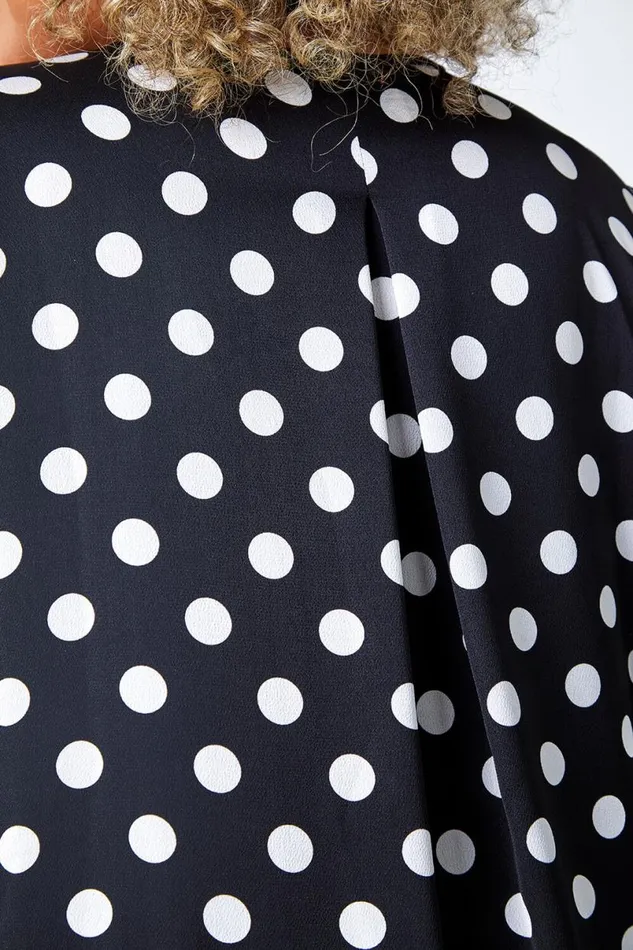 Black Curve Polka Dot Chiffon Stretch Top Women Roman Tops