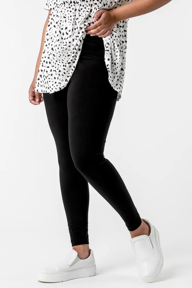 Black Curve Stretch Plain Elastic Waist Leggings Women Roman Trousers