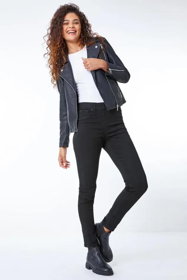 Black Faux Leather Biker Jacket Women Roman Jackets