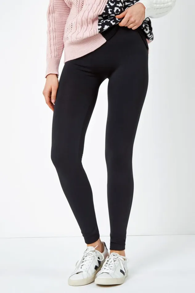 Black Fleece Lined Leggings Women Roman Trousers