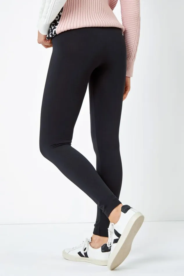 Black Fleece Lined Leggings Women Roman Trousers
