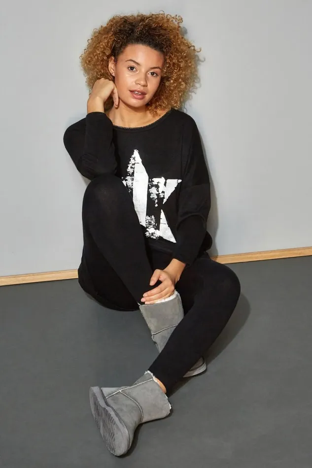 Black Foil Star Tunic Lounge Jumper Women Roman Tops