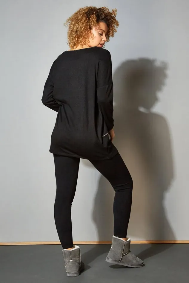 Black Foil Star Tunic Lounge Jumper Women Roman Tops