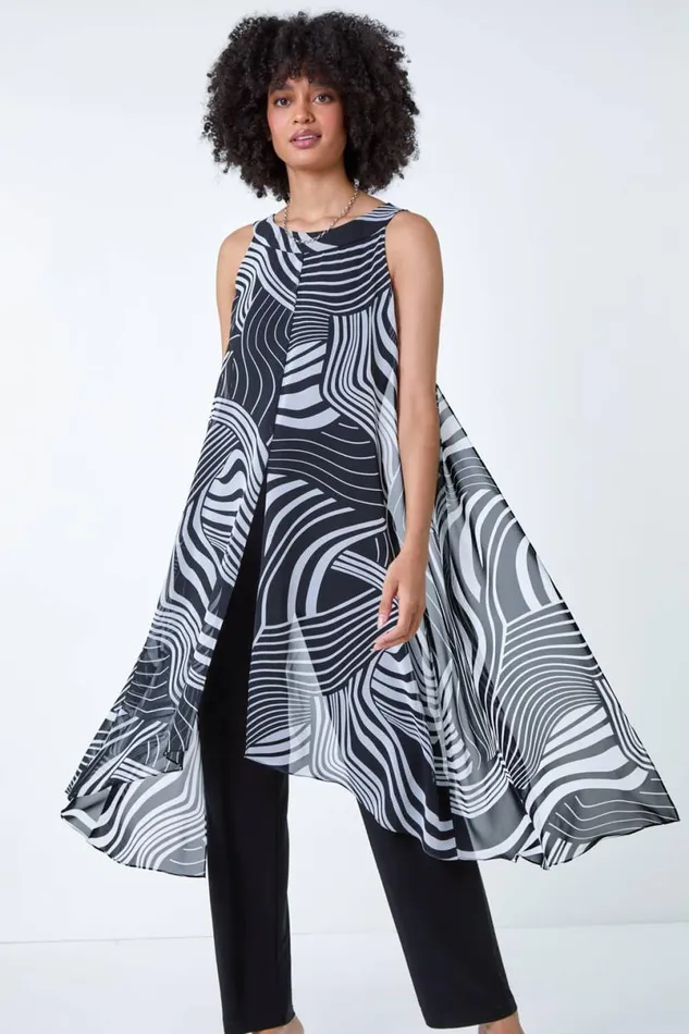 Black Full Length Printed Overlay Jumpsuit Women Roman Dresses