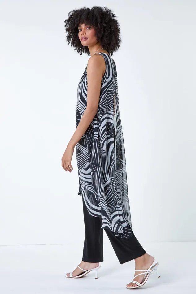 Black Full Length Printed Overlay Jumpsuit Women Roman Dresses
