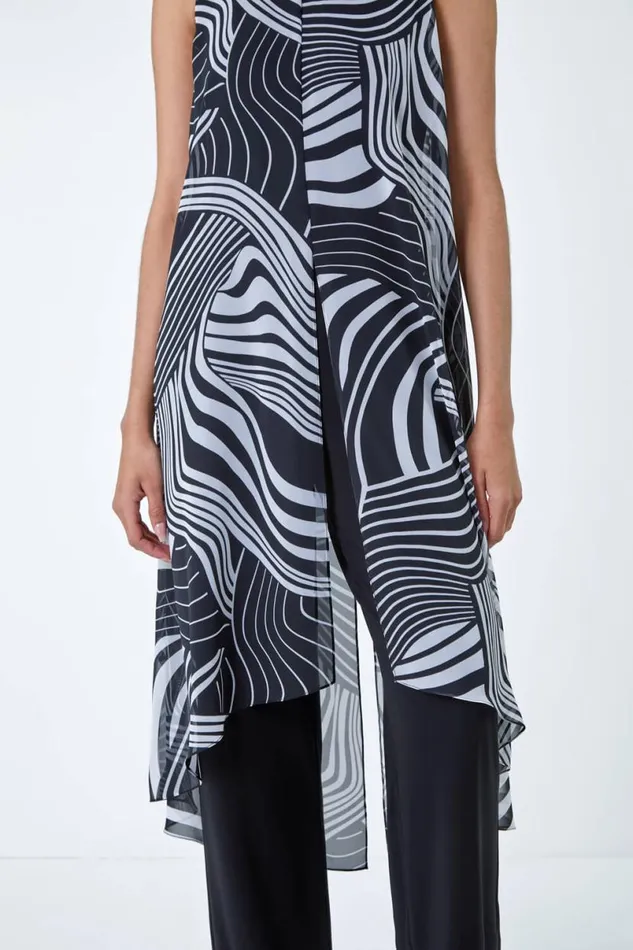 Black Full Length Printed Overlay Jumpsuit Women Roman Dresses