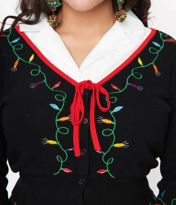 Black Holiday Lights Crop Cardigan ClothingPlus Unique Vintage Sweaters and Cardigans