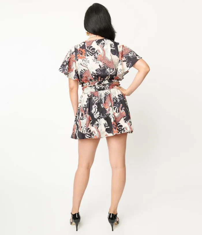 Black Jungle Cat Print Daryl Skort Clothing Unique Vintage Skirts